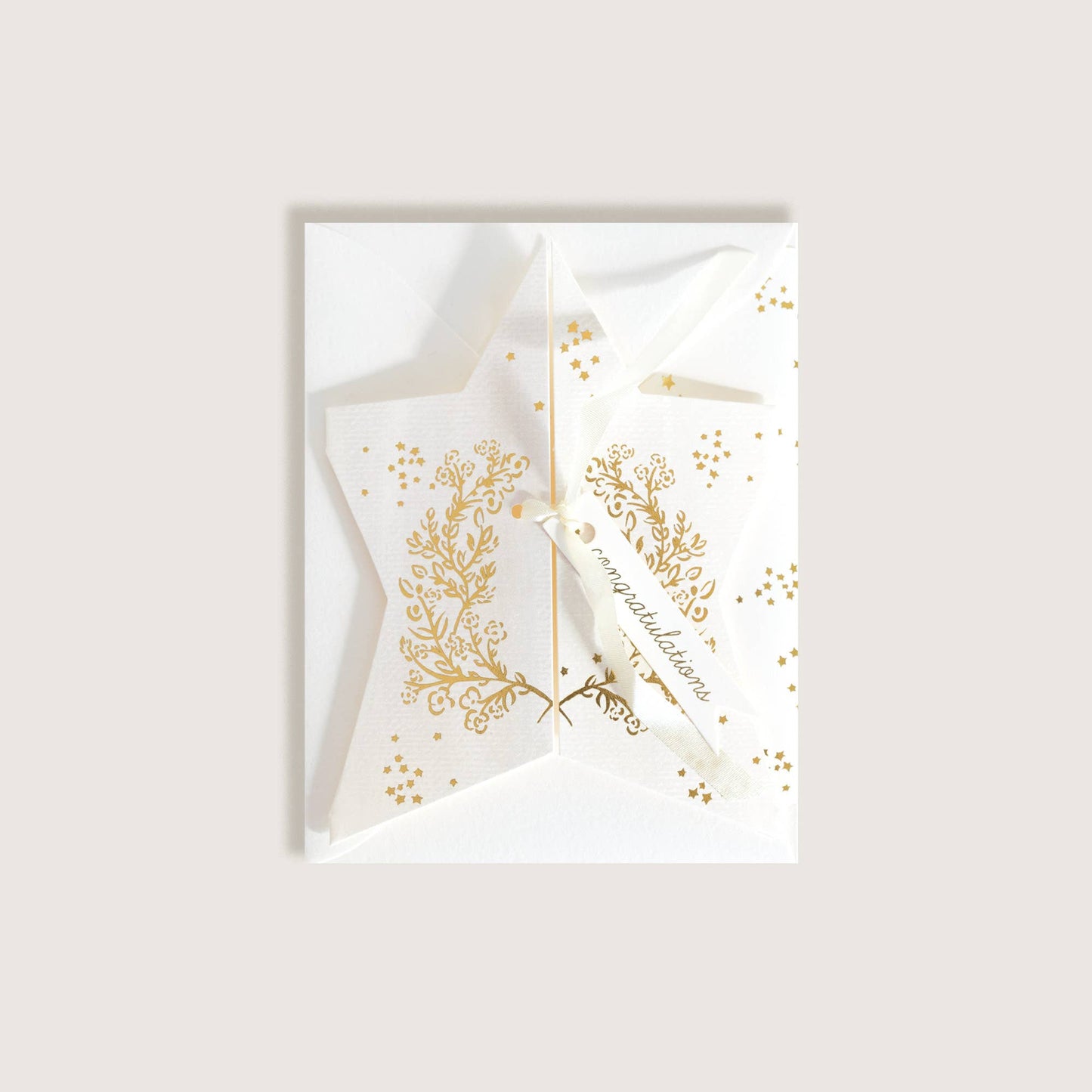 Gold Foil Star w/ Silk Ribbon Congratulations Greeting Card
