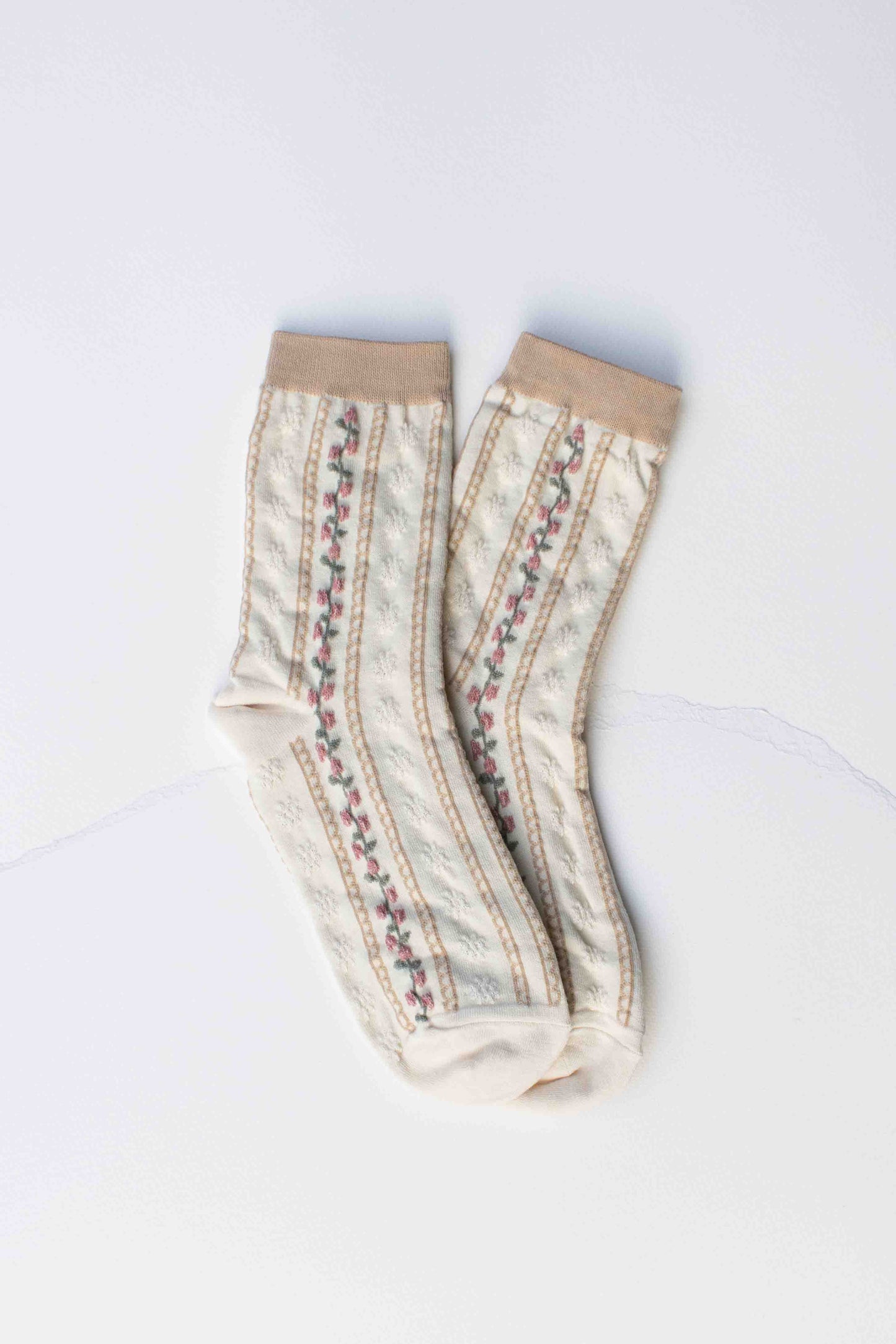 Vintage Stripe Floral Cotton Blend Socks