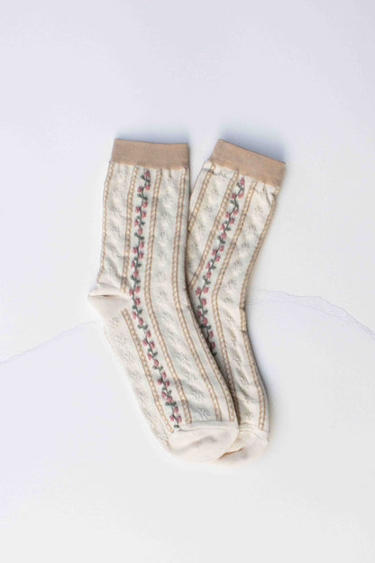 Vintage Stripe Floral Cotton Blend Socks