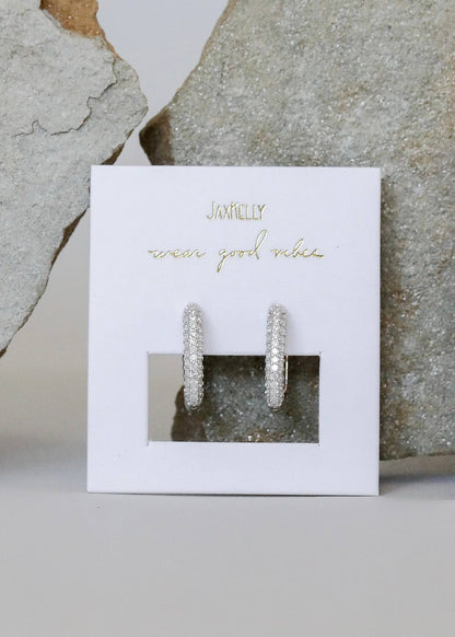 Silver Hoop - Pave - White CZ - Earrings