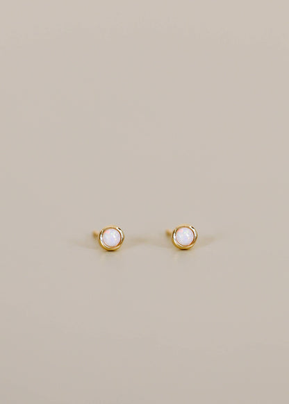 Simple Stud - White Opal- Gold Earrings