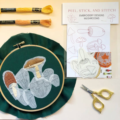 Mushrooms Hand Embroidery - Peel Stick & Stitch Patterns