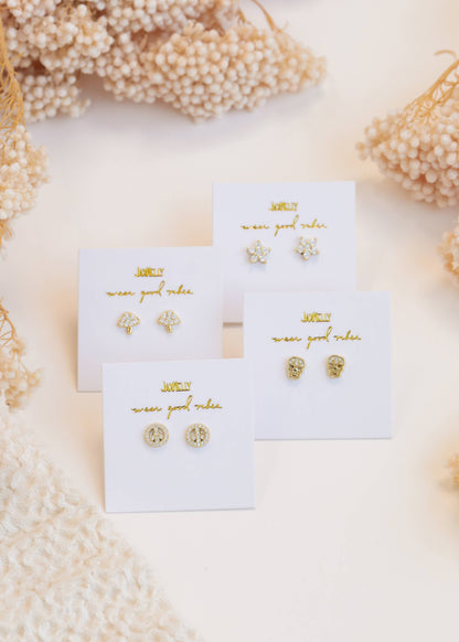 Pave Stud - Flower - Gold Earrings