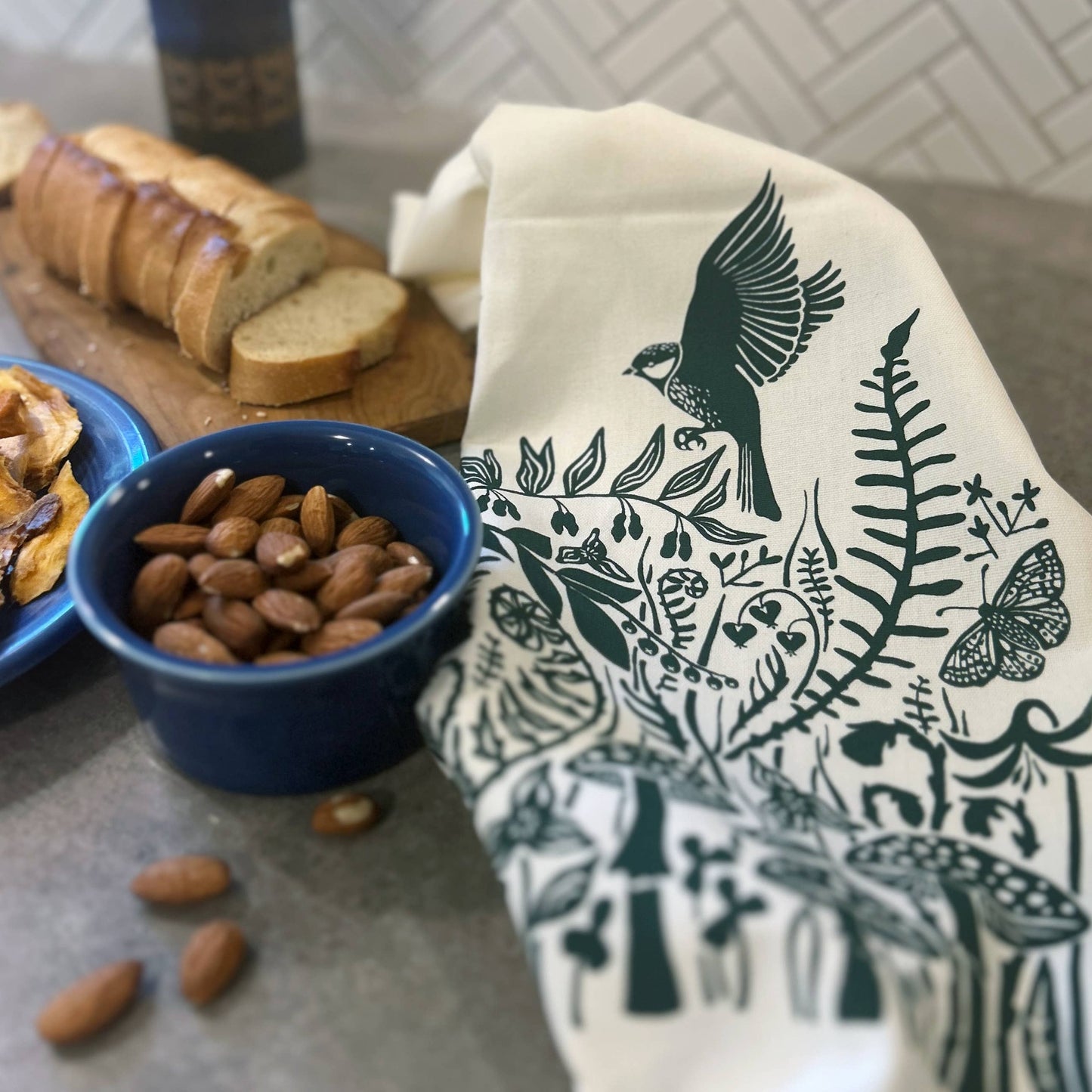 Hand-Printed Northwest Rainforest Dish Towel: 100% Cotton