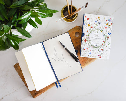 Gold Floral Embossed Linen Cover Sketchbook