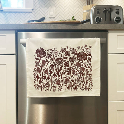 Hand-Printed Northwest Wildflowers Dish Towel: 100% Cotton