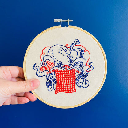 Knitting Octopus Complete Embroidery Kit