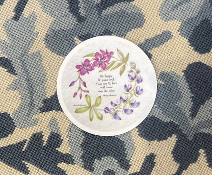 “Be Happy & Paint Well” Wildflower Wreath Sticker