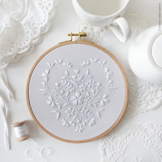 White Heart 6" Embroidery Kit