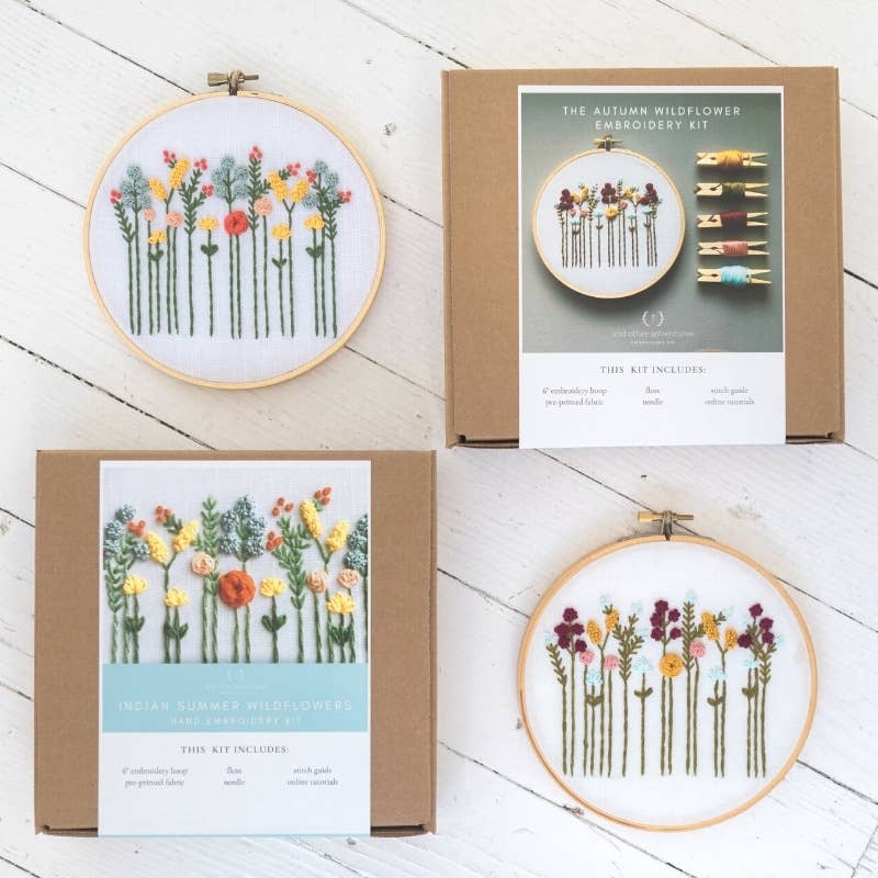Beginner Embroidery KIT - Burgundy & Blush Wildflowers
