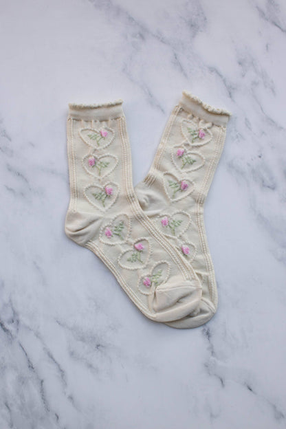 Women's Vintage Rose & Heart Casual Socks