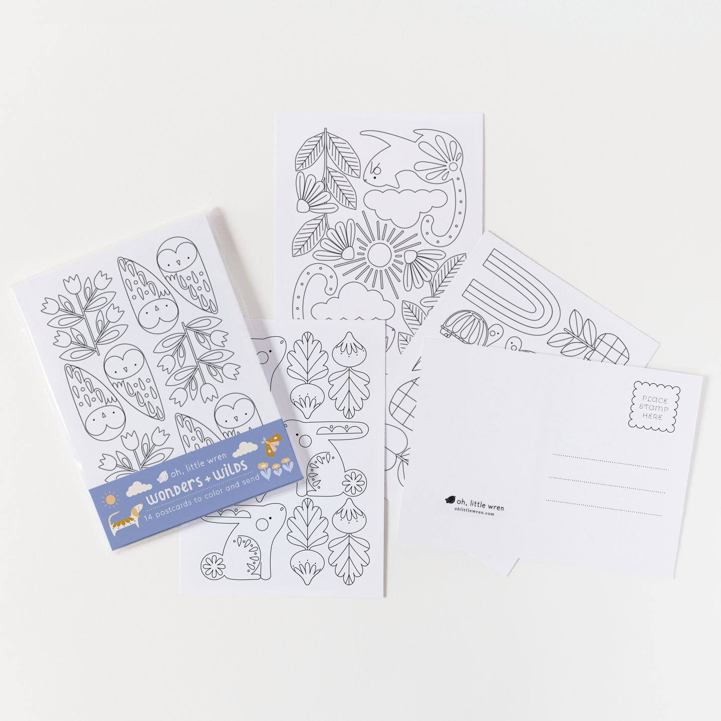 Wonders + Wilds Coloring Postcards | 14 Illustrated Art Card