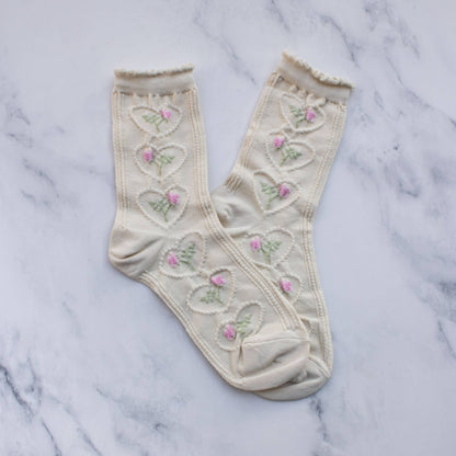 Women's Vintage Rose & Heart Casual Socks