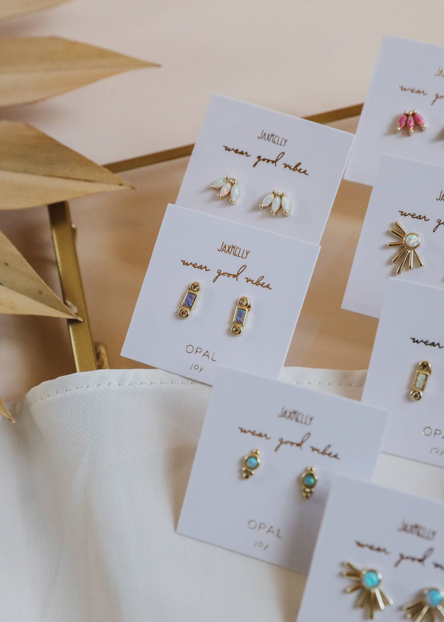 Tri Ball Studs - Fire Opal - Gold Earrings