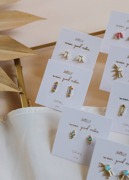 Tri Ball Studs - Fire Opal - Gold Earrings