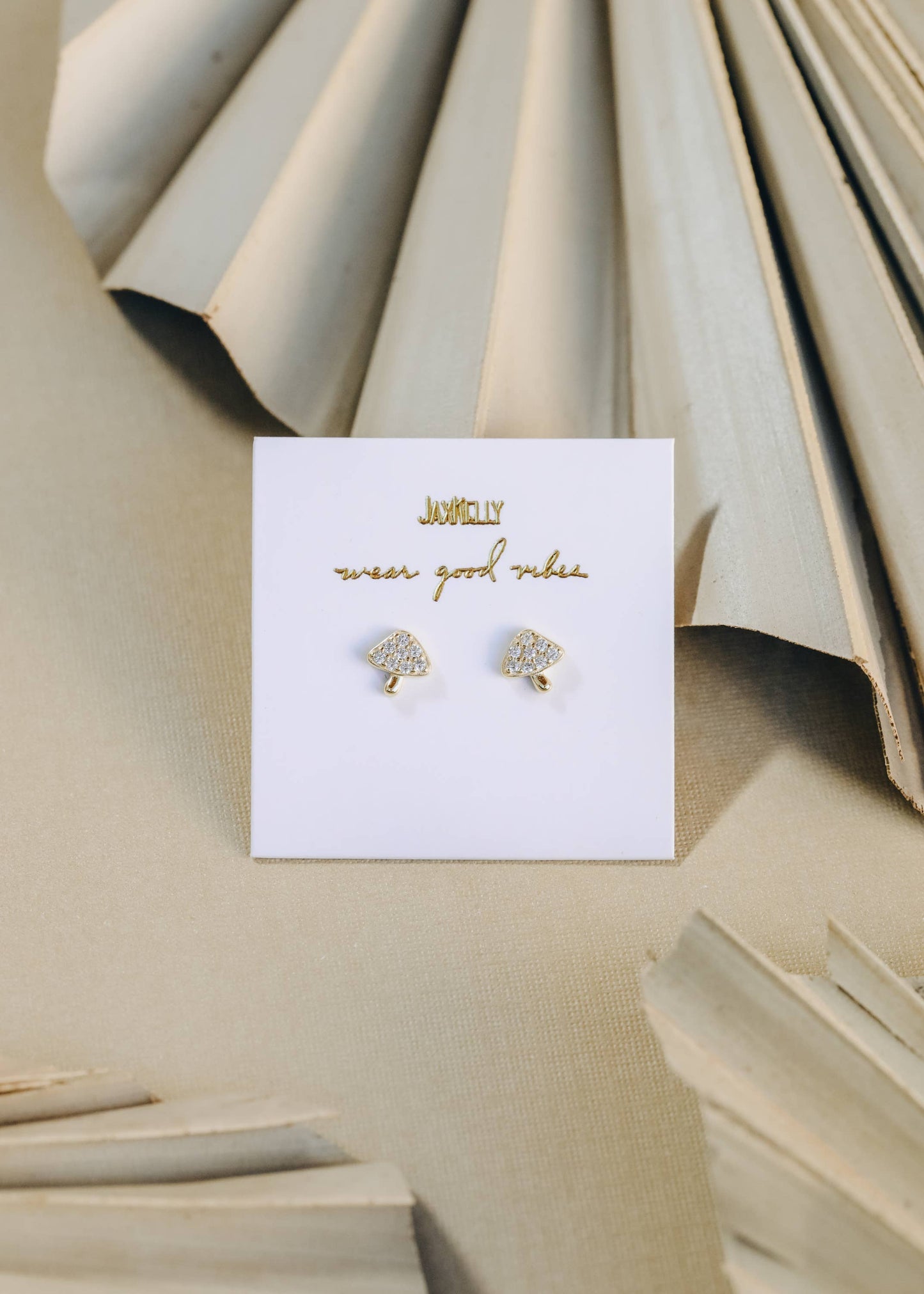 Pave Stud - Mushroom - Gold Earrings