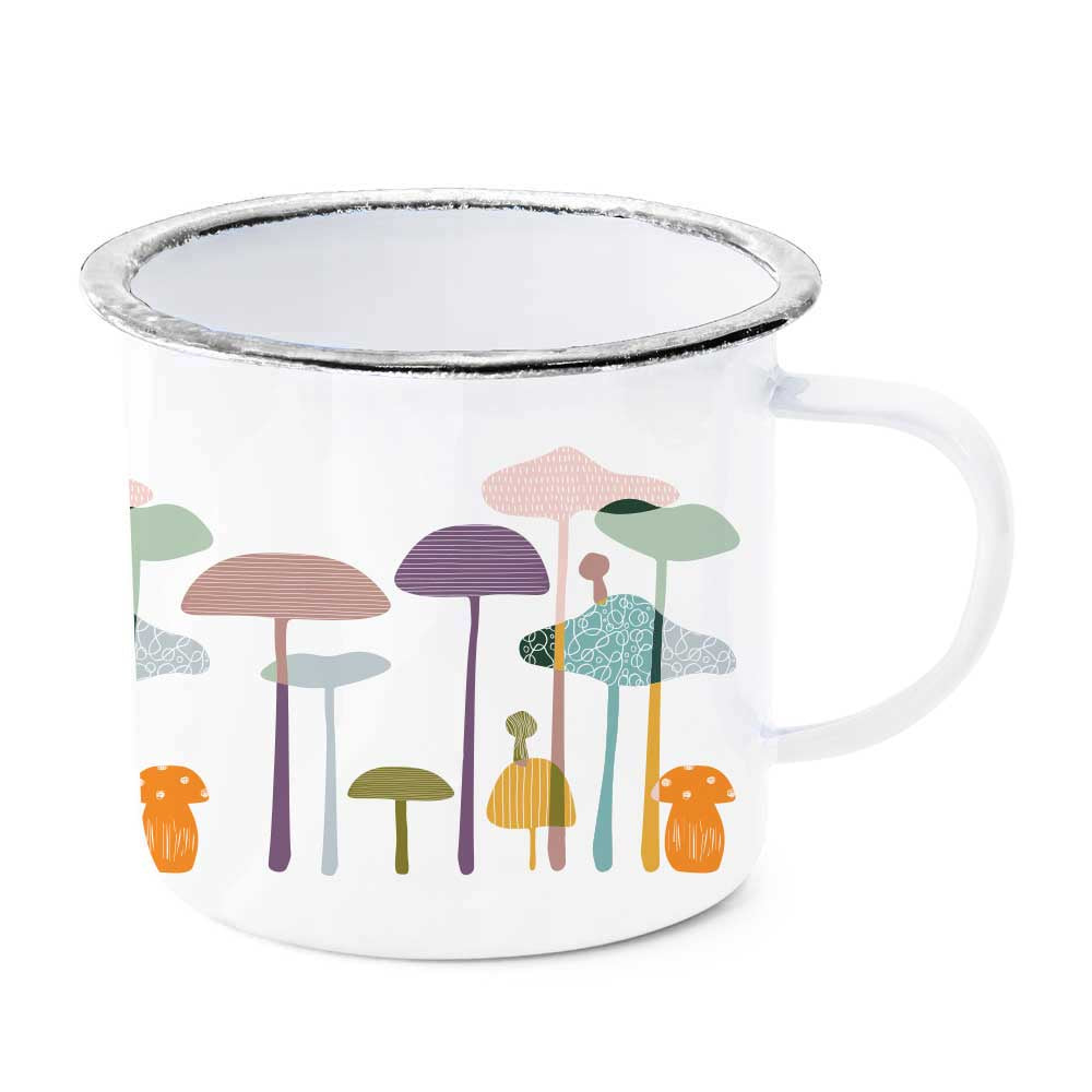 Tall & Colorful Mushrooms Enamel Mug