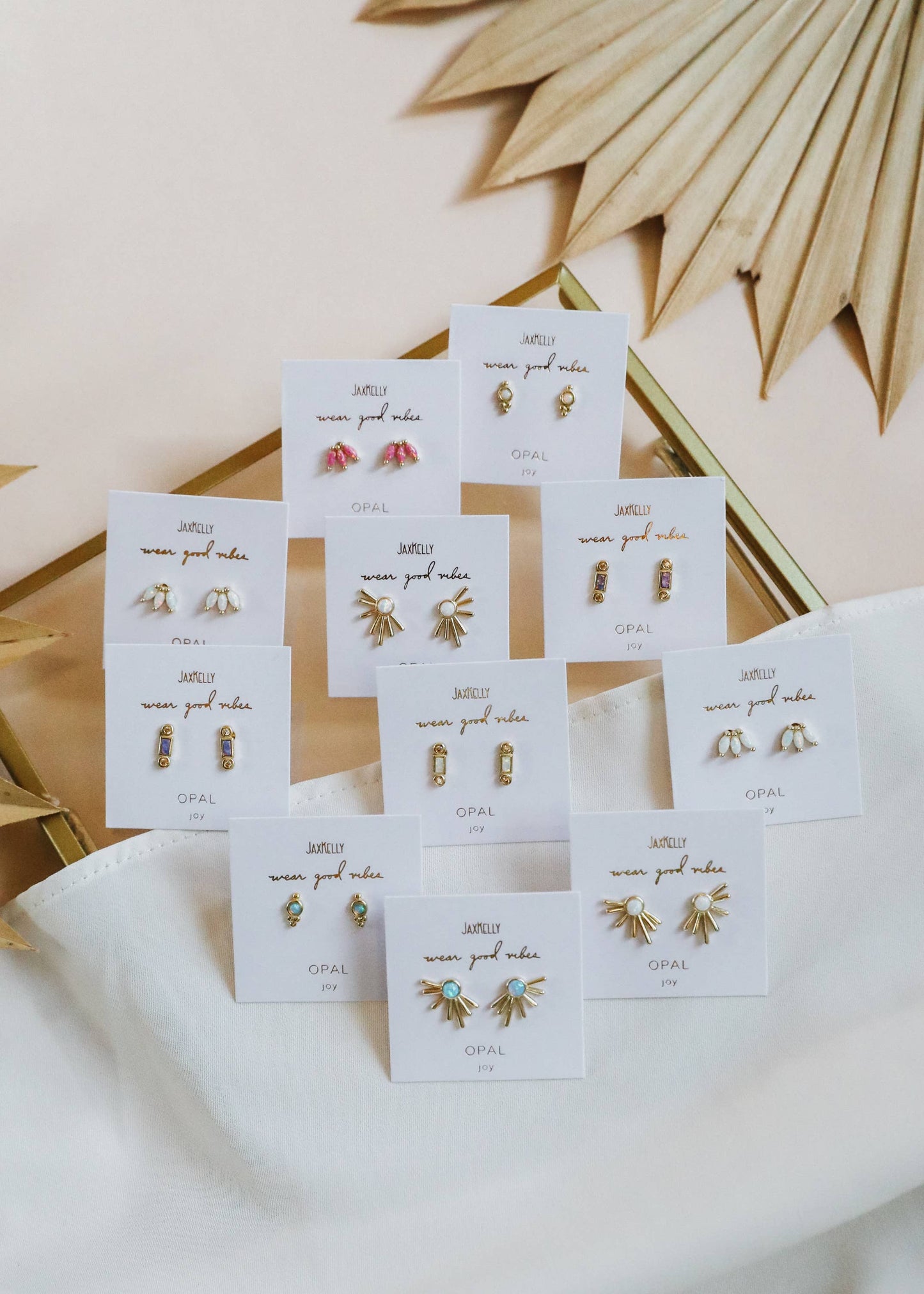 Tri Ball Studs - White Opal - Gold Earrings