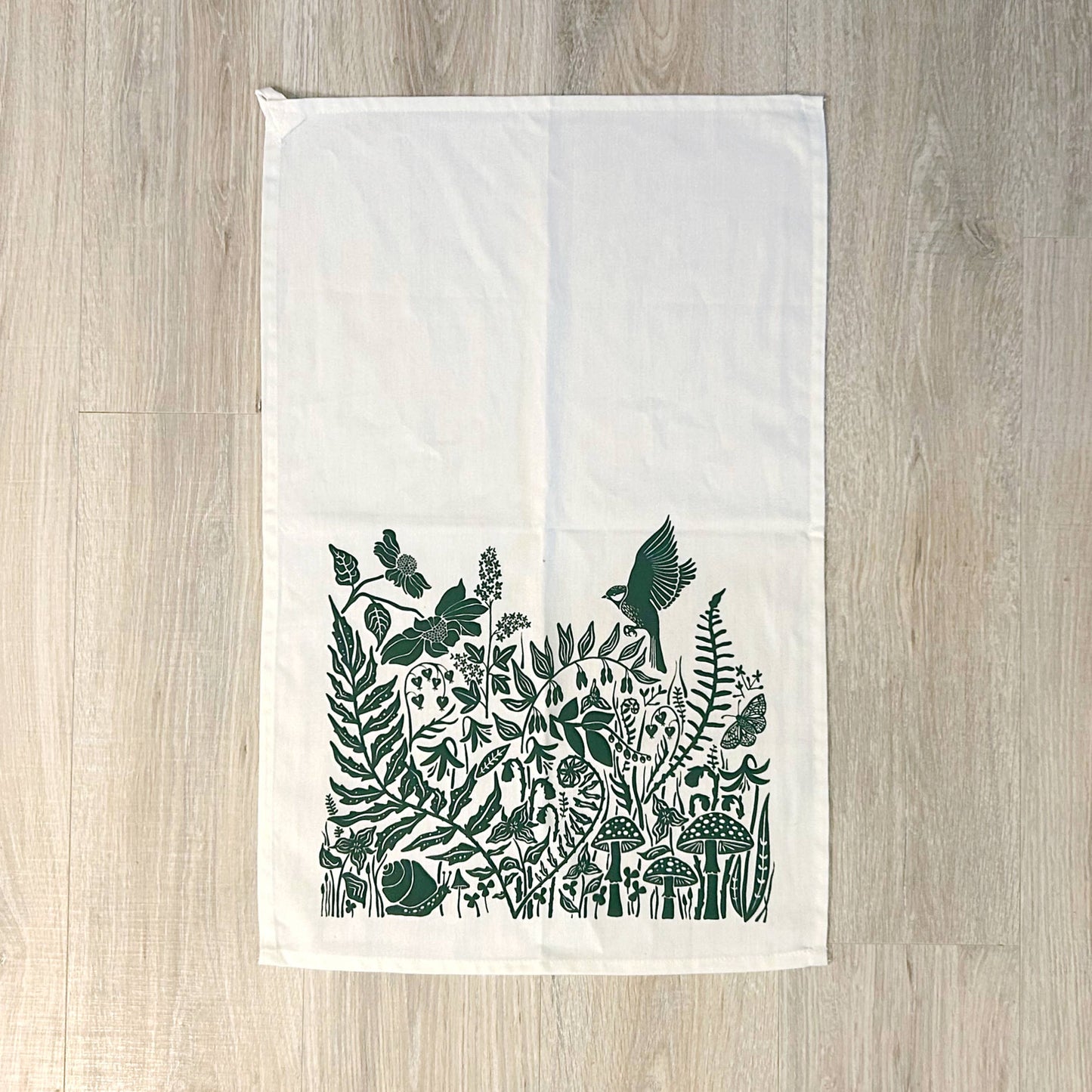 Hand-Printed Northwest Rainforest Dish Towel: 100% Cotton