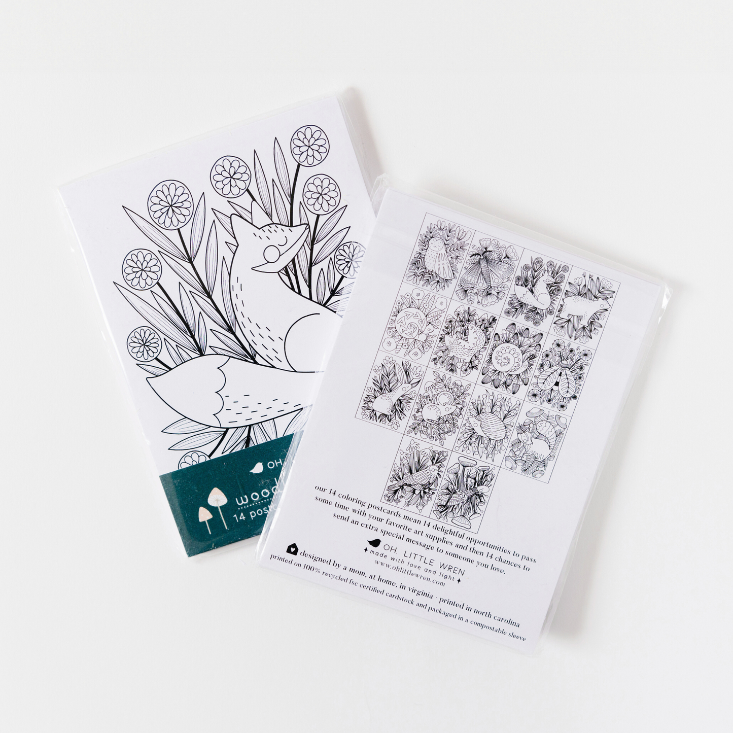 Woodland Coloring Postcards | Set of 14 Illustrated Art Card