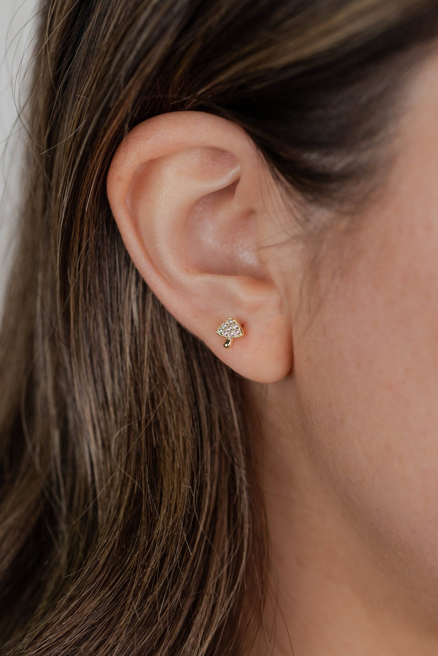 Pave Stud - Mushroom - Gold Earrings