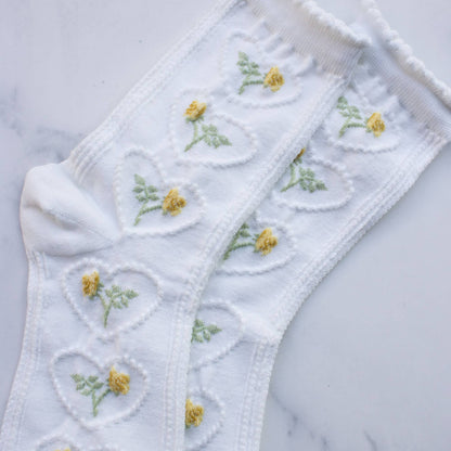 Women's Vintage Rose & Heart Casual Socks