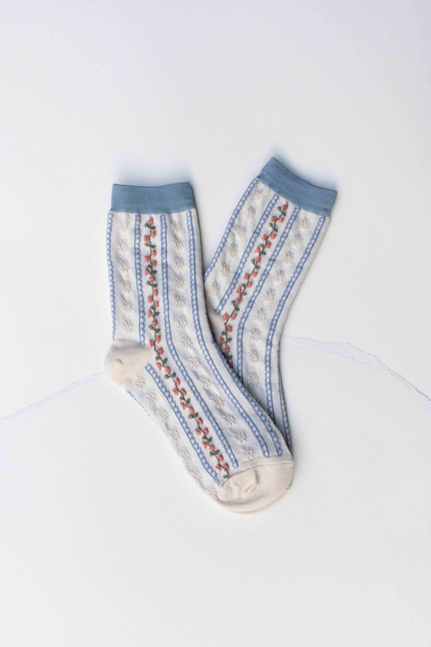 Vintage Stripe Floral Cotton Blend Socks