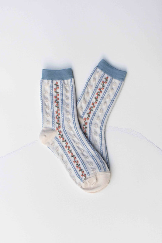 Vintage Stripe Floral Cotton Blend Socks