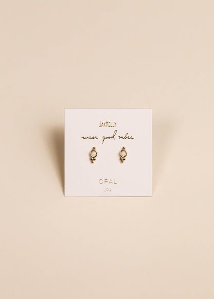 Tri Ball Studs - White Opal - Gold Earrings