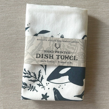Hand-Printed Pacific Marine Life Dish Towel: 100% Cotton