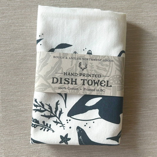 Hand-Printed Pacific Marine Life Dish Towel: 100% Cotton
