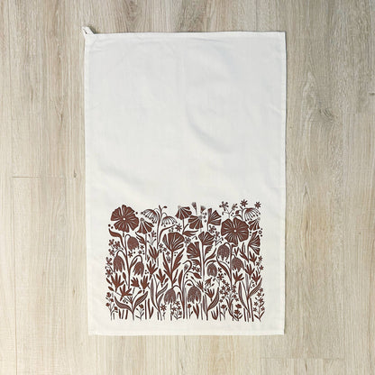 Hand-Printed Northwest Wildflowers Dish Towel: 100% Cotton
