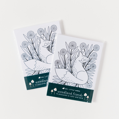 Woodland Coloring Postcards | Set of 14 Illustrated Art Card