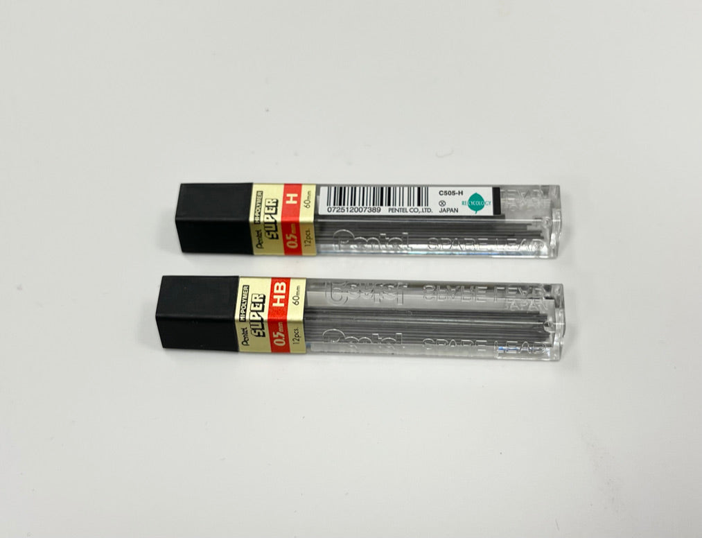 Pentel Super Hi-Polymer® Lead Refill, 0.3mm/0.5mm, 12 Pieces