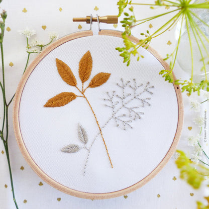 Gold & Gray Leaves 4" Embroidery Kit