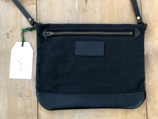 FisherFolk CrossBody Zipper Shoulder Bag | Black with Black Leather