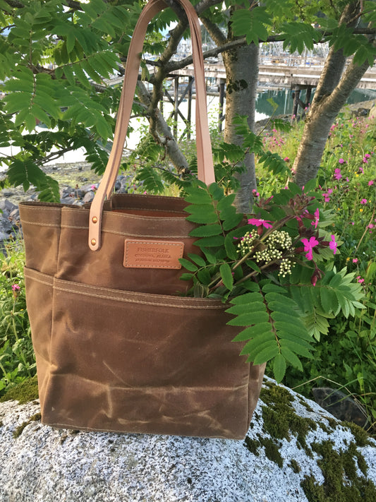 FisherFolk Waxed Canvas Sturdy Tote | Rust with Natural Handle